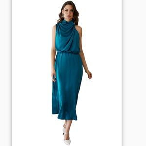 Asymmetric Ruched Neckline Sleeveless Dress